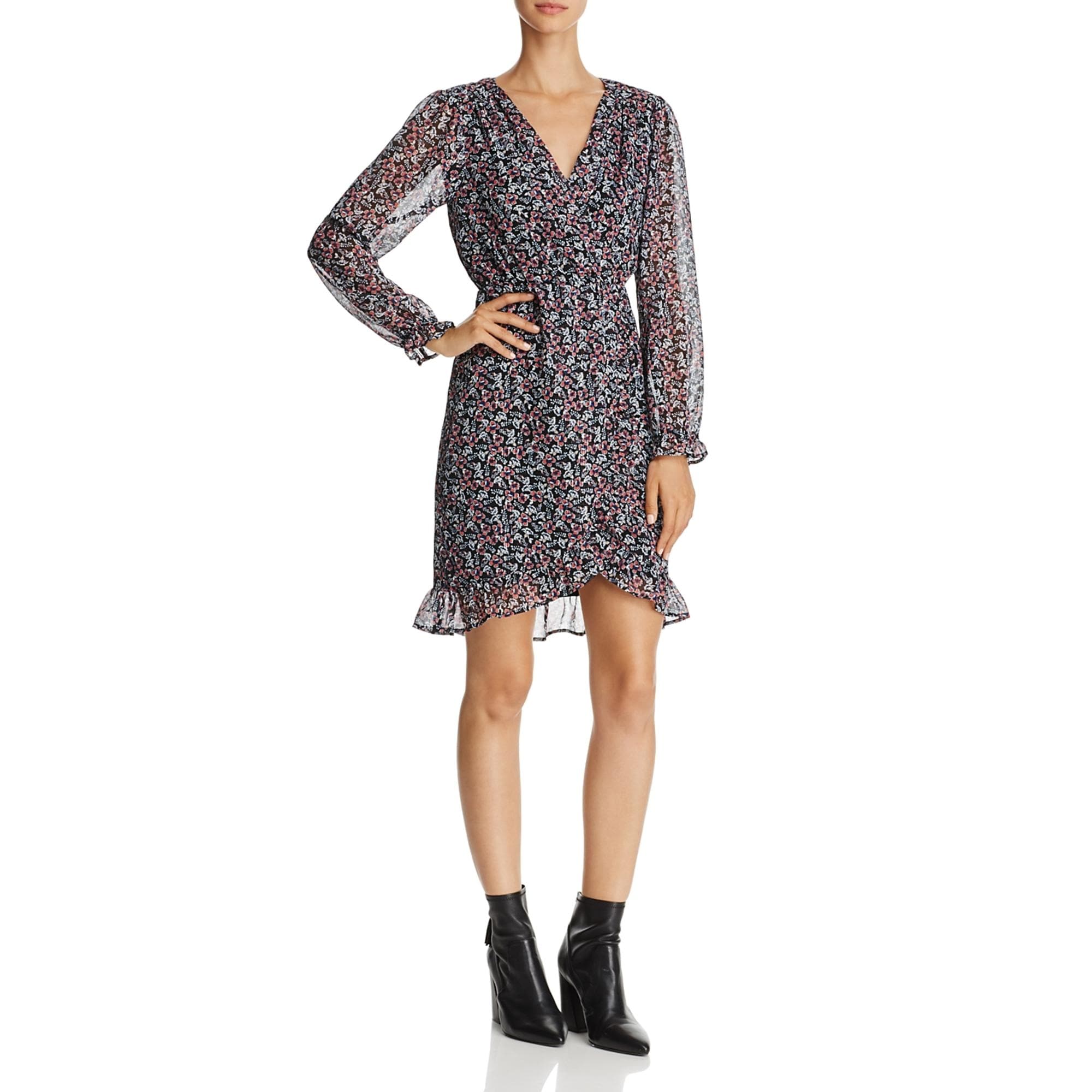Beltaine Women/'s Chiffon Floral Print Flounced Surplice Day Dress