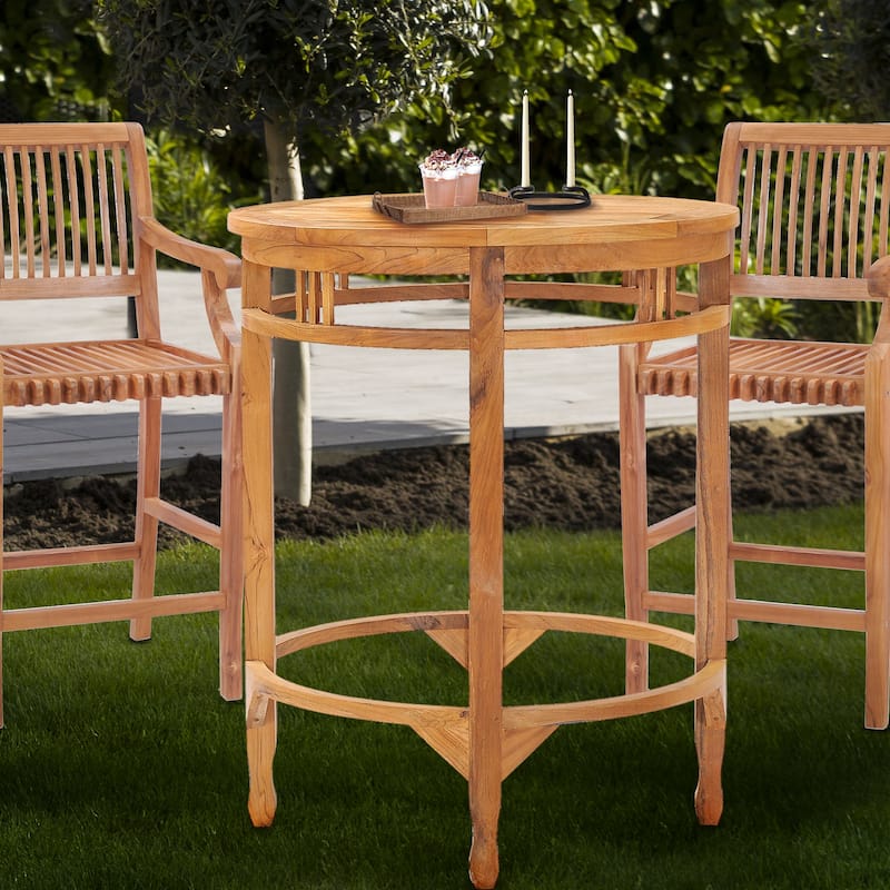Chic Teak Large Teak Wood Orleans Round Outdoor Patio Bar Table, 38 inch (table only)
