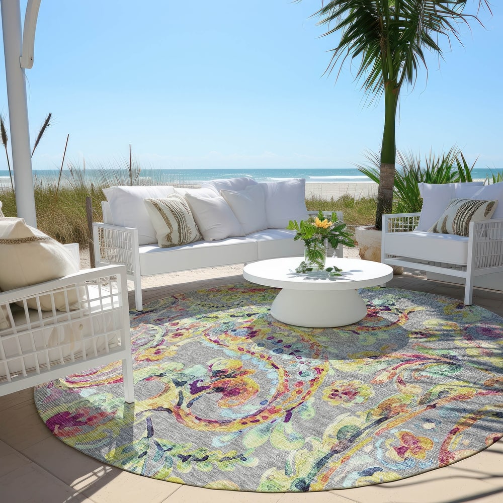 Machine Washable Indoor/ Outdoor Chantille Traditional Scroll Rug