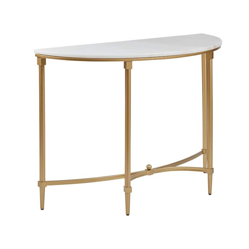 Roomfitters 42.5" Marble Console Table, Narrow Entryway Accent Table with Gold Metal Frame for Living Room or Office, White Gold