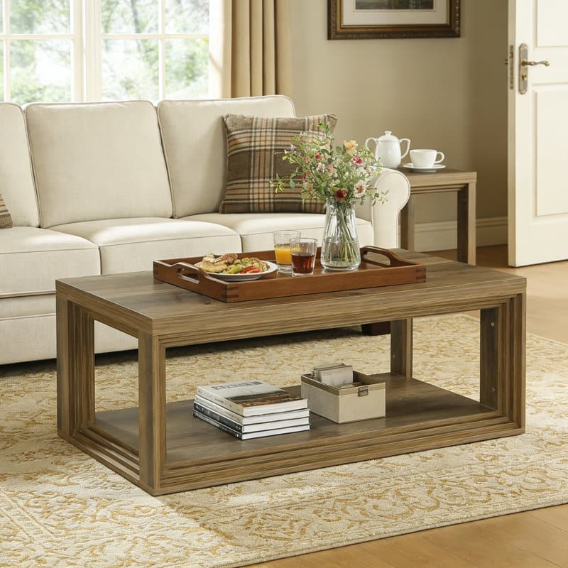 47.24" Rectangular Rustic Coffee Table With Open Storage Shelf