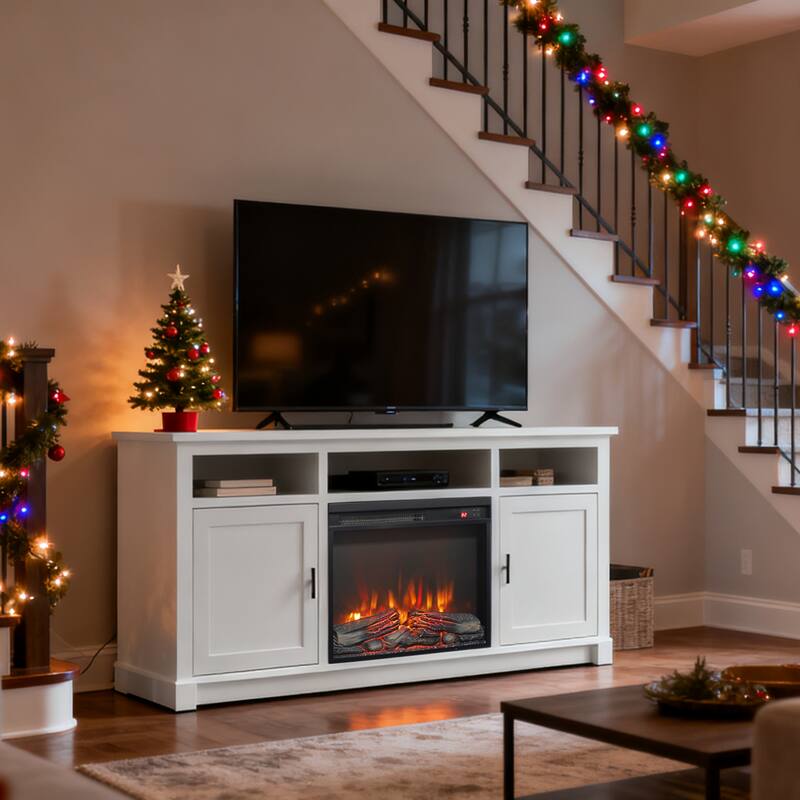 23 inch electric fireplace insert, ultra thin heater with log set & realistic flame, remote control with timer