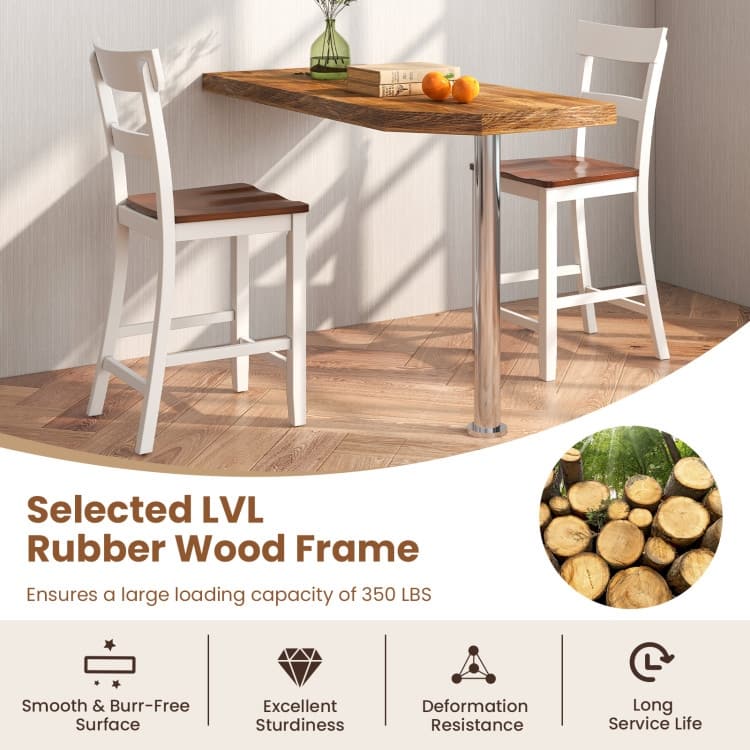 Farmhouse Dining Bar Stool Set of 2 with Solid Rubber Wood Frame - 18" x 21" x 42" (L x W x H)
