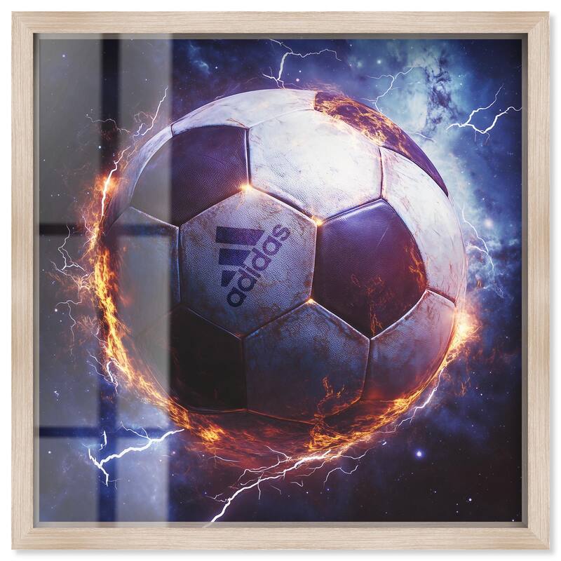Electrify Soccer Ball Shadowbox by Art Remedy - Natural - 40" x 40"