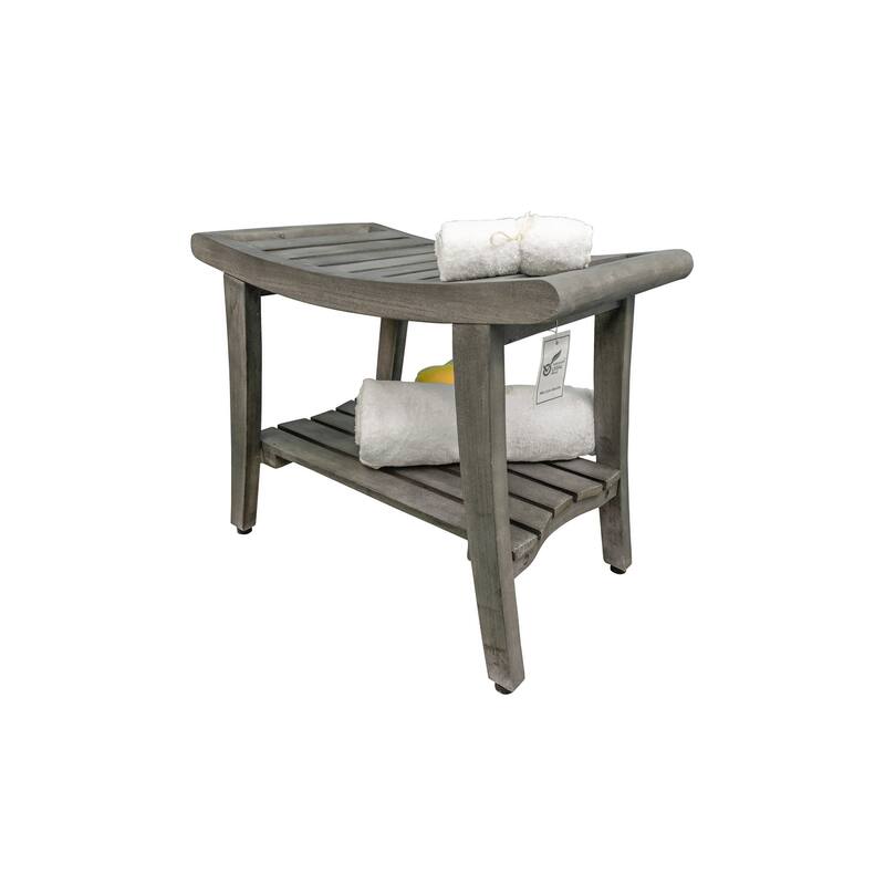 CoastalVogue Harmony Antique Gray 24" Teak Shower Bench, LiftAide Arms