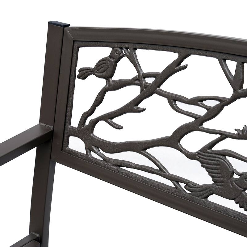 Garden Bench, Outdoor Patio Bench With Animal Pattern, Cast Steel Metal Bench For Yard, Lawn, Porch