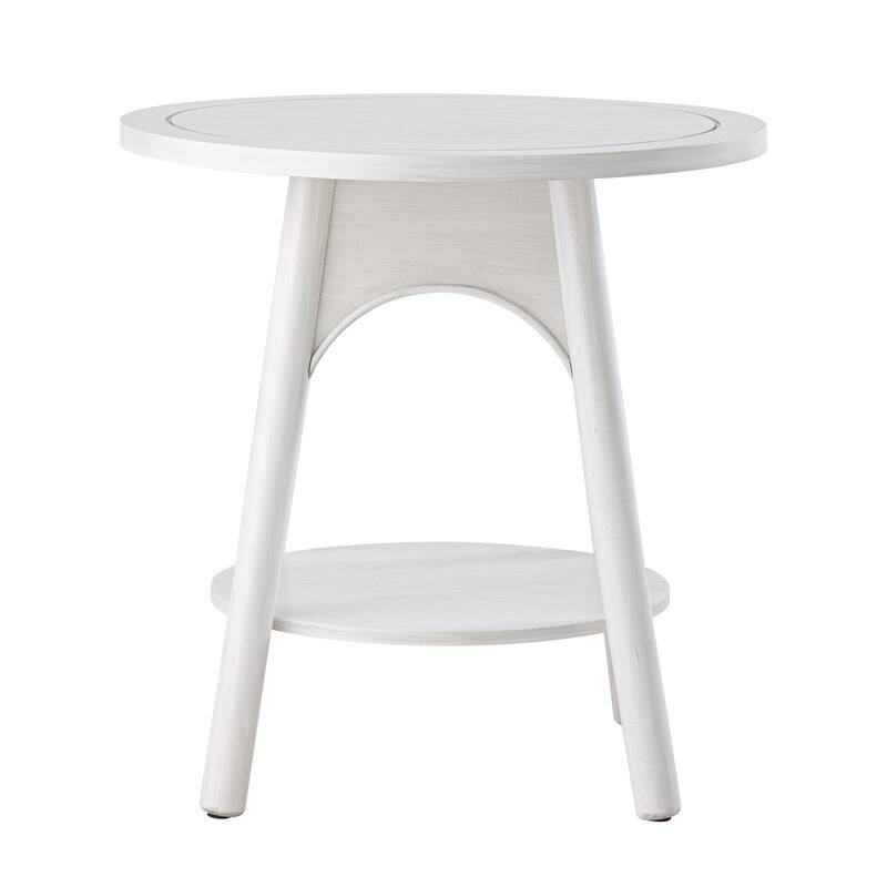 COZAYH Modern Distressed White Round End Table with Lower Shelf, Farmhouse Side Table for bedroom, living room, or office