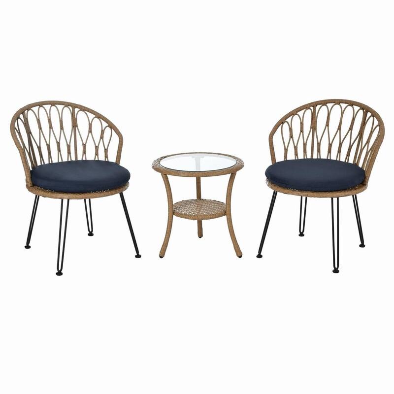 2-Person Outdoor Leisure Set with Glass Round Table and Cushions for Patios and Balconies