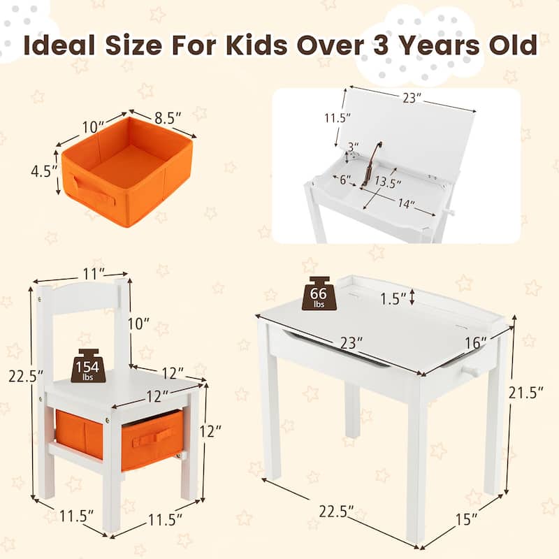 Gymax Kids Table and Chair Set Wood Activity Study Desk w/ Storage