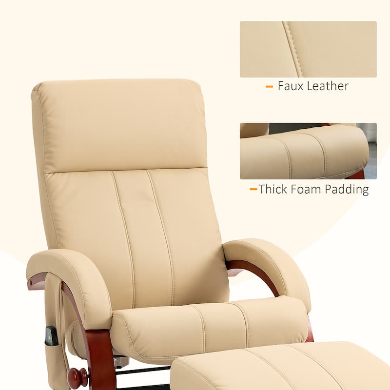 Beige Modern 26" High Back Upholstered 360° Swivel Recliner Chair with Remote Control and Wood Base