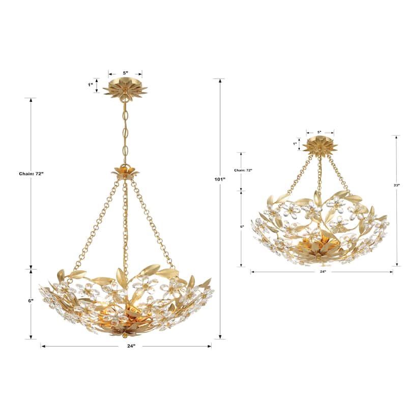 Marselle 6 Light Antique Gold Semi Flush Mount - 24"W x 6"H x 24"D