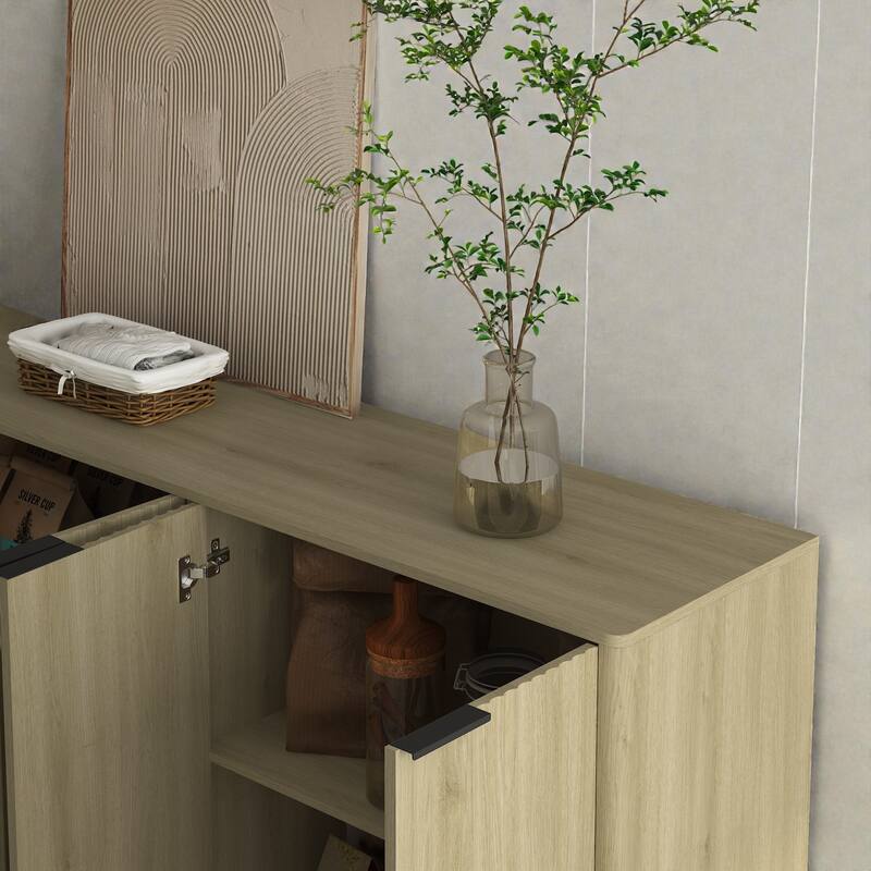 55.1" Modern Fluted Buffet Cabinet with Adjustable Shelves, Large Sideboard Credenza Storage Console Table