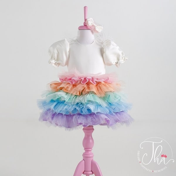 slide 2 of 8, Special Occasion Dress with Multi Color Tutu Skirt for Baby