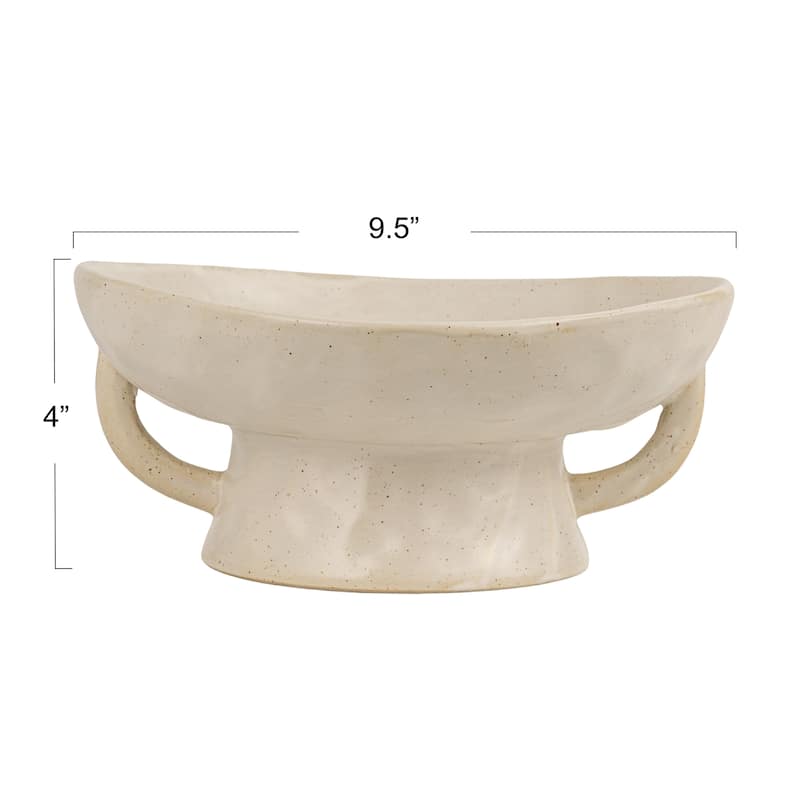 Stoneware Footed Pedestal Bowl with Handles