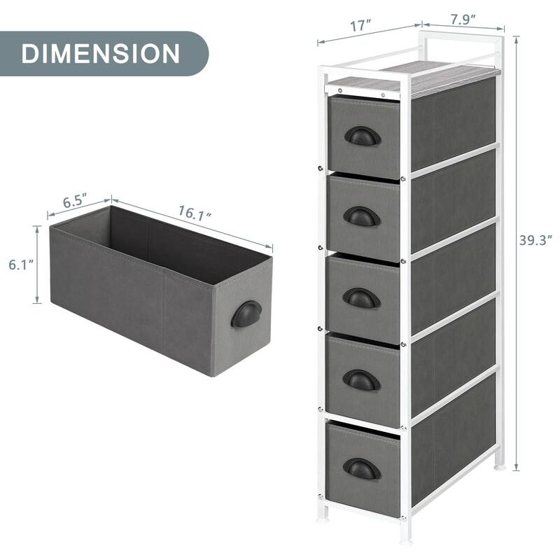 4 Drawers Narrow Dresser, Fabric Storage Cabinet, Vertical Standing Storage Chest
