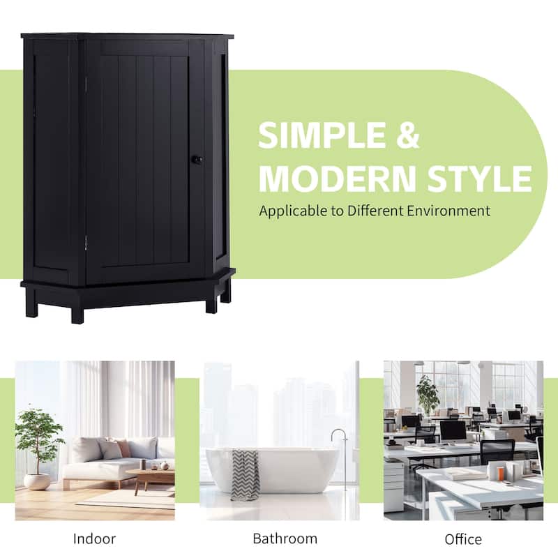 Triangle Corner Bathroom Storage Cabinet with Adjustable Shelves, MDF Space-Saving Organizer with Doors