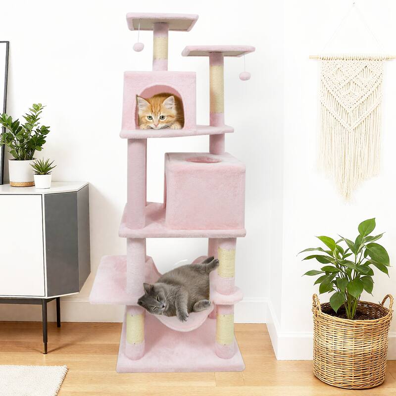 Gymax 57'' Cat Tree for Indoor Cats w/Dual Condos Hammock Sisal