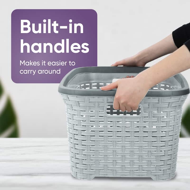 Superio Large Wicker Laundry Basket with Cutout Carry Handles - Capacity: 50l