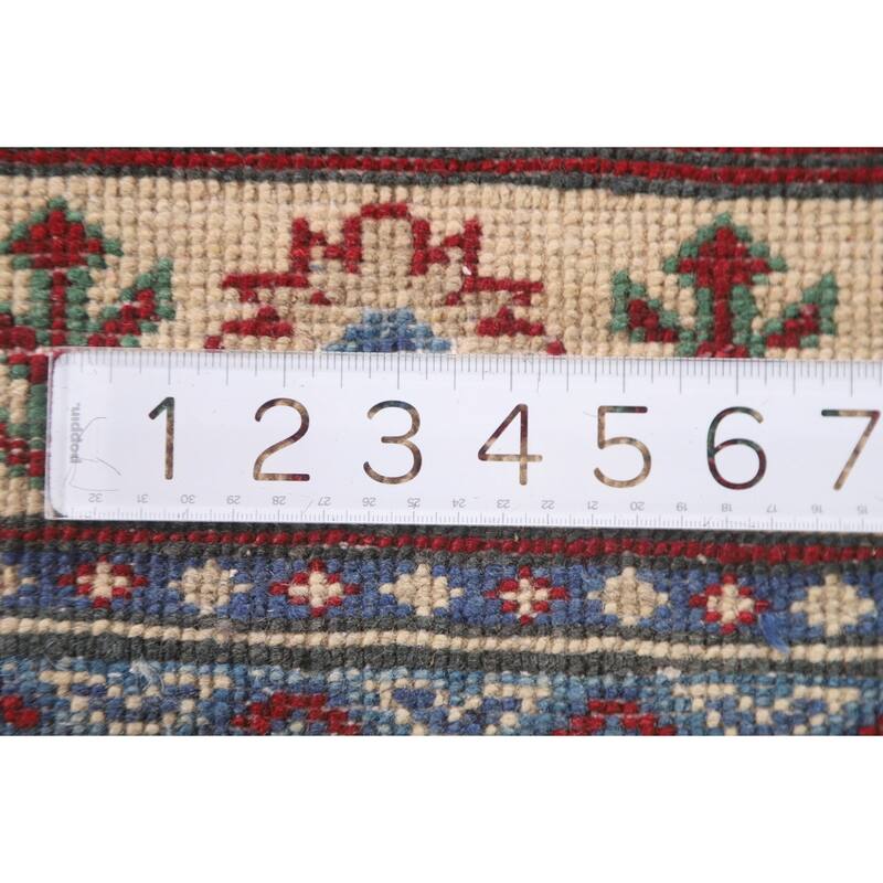 Hand Knotted Oriental 100% Wool Carpet Traditional Geometric Beige & Ivories Kazak Runner Rug - 12' 8'' X 2' 10''