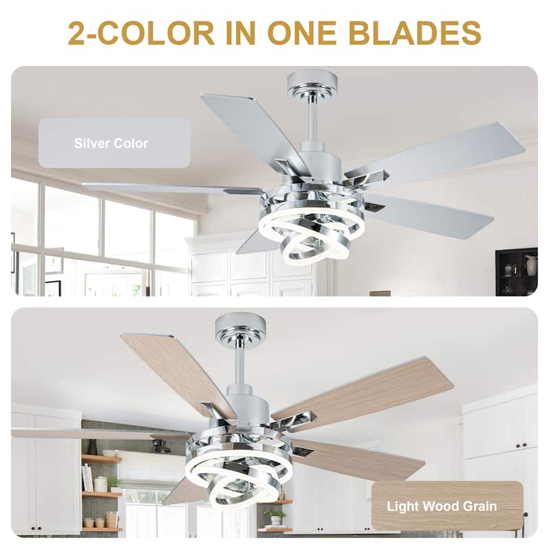 Cusp Barn 52"/72" Modern Large Dimmable LED Ceiling Fan with Lights and Remote, Reversible 8-Blade DC Motor DIY Shape Chandelier