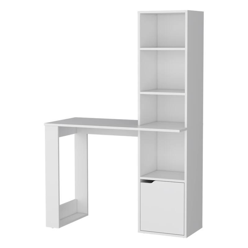 Peterson Computer Desk with 4-Tier Bookcase and 1-Door Cabinet White And Black