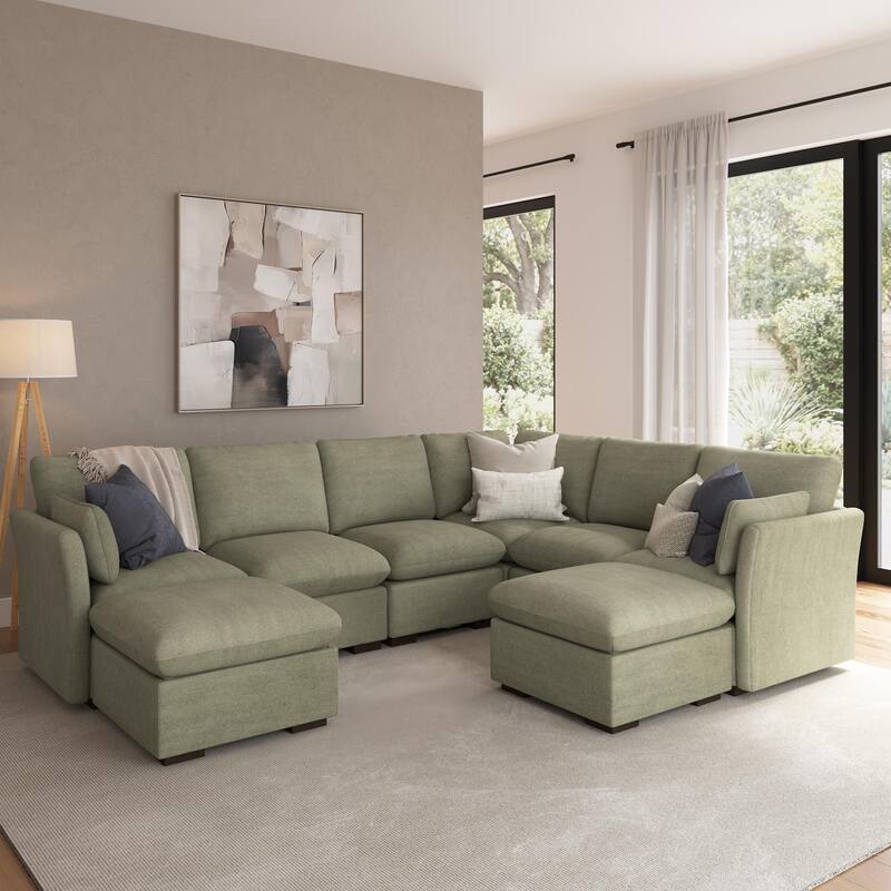 Bush Home Sienna Modular 5-Seater Sectional with Set of 2 Storage Ottomans