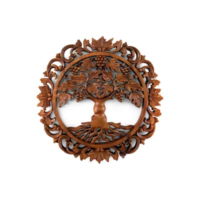 Wooden Hand Carved Tree of Life Wall Art Relief Panel Handcrafted Wall Plaque Gift Decorative Home Decor Accent Handmade Wood