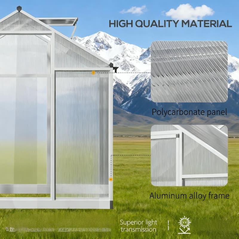 GDFStudio - Outdoor 4'x6' Aluminum Frame Walk-in Winter Greenhouse with Vent & Rain Gutters - Silver