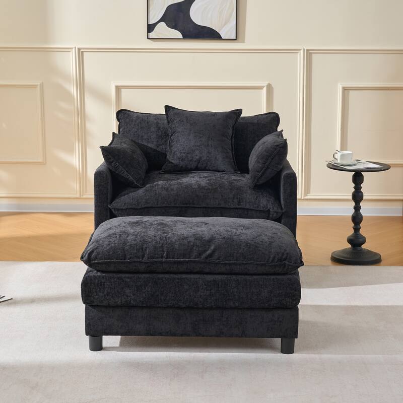 39.4" Modern Accent Chair with Ottoman, Living Room Club Chair Chenille Upholstered Armchair, Reading Chair for Bedroom