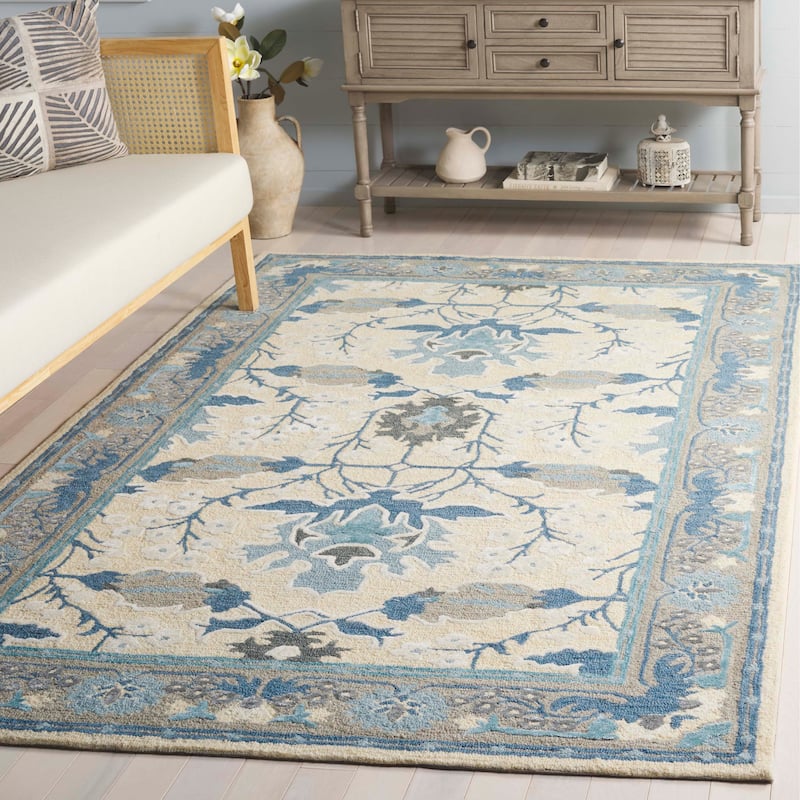 SAFAVIEH Handmade Earthly Treasure Boyana Traditional Wool Rug - Blue/Beige - 6' x 9'