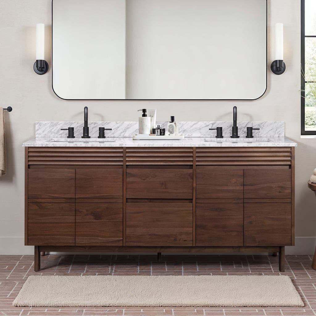 Avanity Carina Bathroom Vanity in Coffee Teak with Carrara White Marble Top