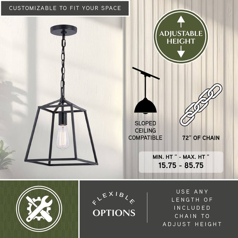 Hayes Black Farmhouse Open Cage Indoor/ Outdoor Pendant Lantern