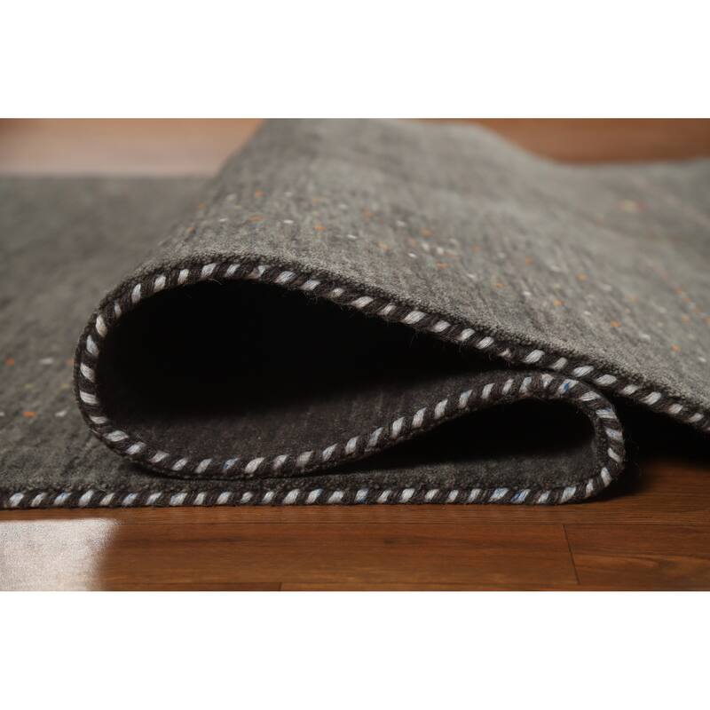 Tribal Gabbeh Area Rug Hand-Knotted Grey Modern Wool Carpet - 5'1" x 7'8"