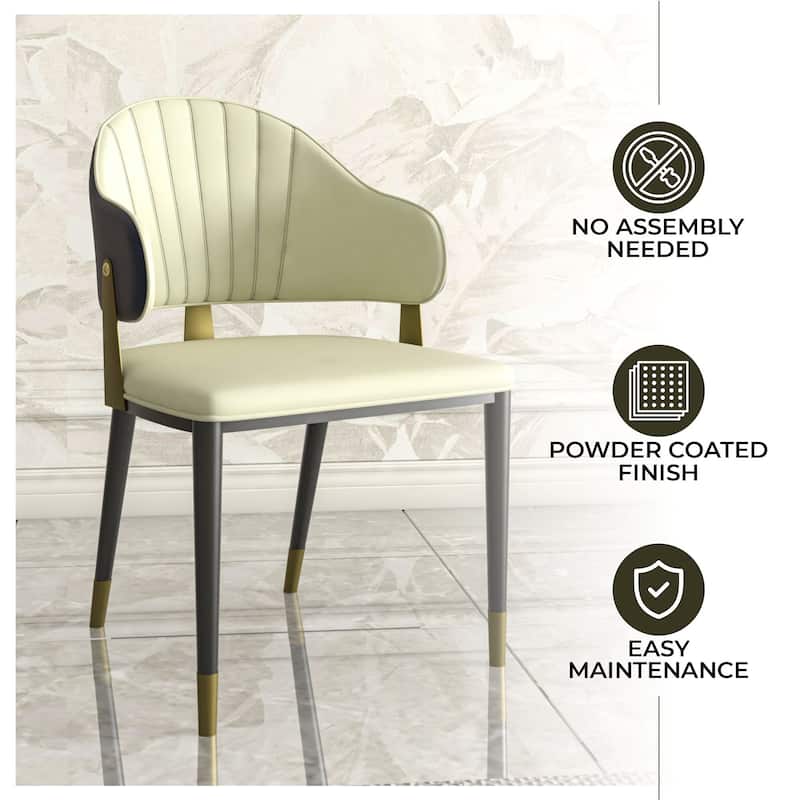 Aria Modern Leather Dining Chair with Accent Gold Design and Iron Legs Side Arm Chair for Home and Restaurant Set of 2