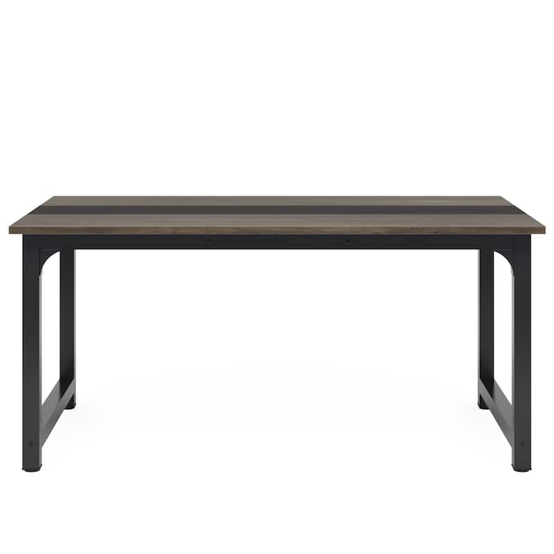 63" Executive Desk, Large Modern Office with Thick Metal Frame , White Finish