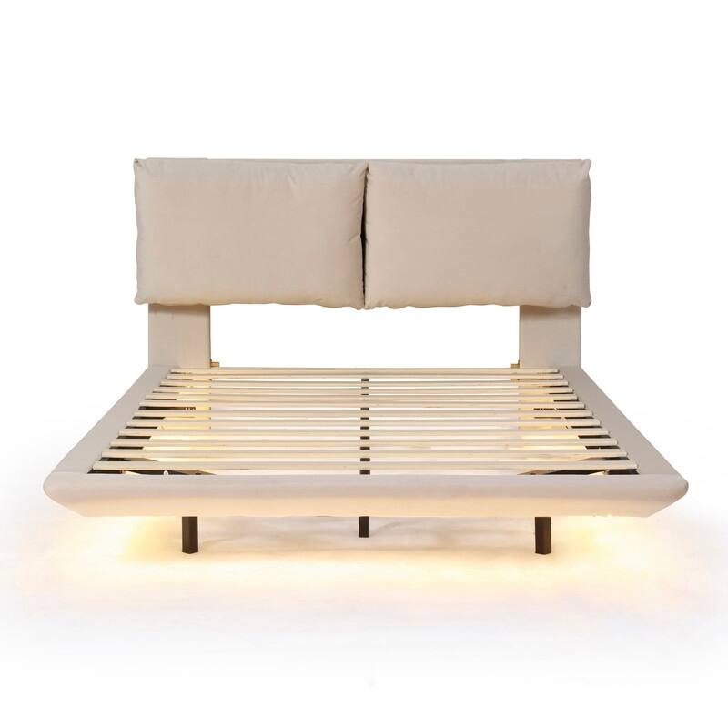 Queen Size Upholstered Platform Bed with Sensor Light and 2 sets of USB Port and Socket