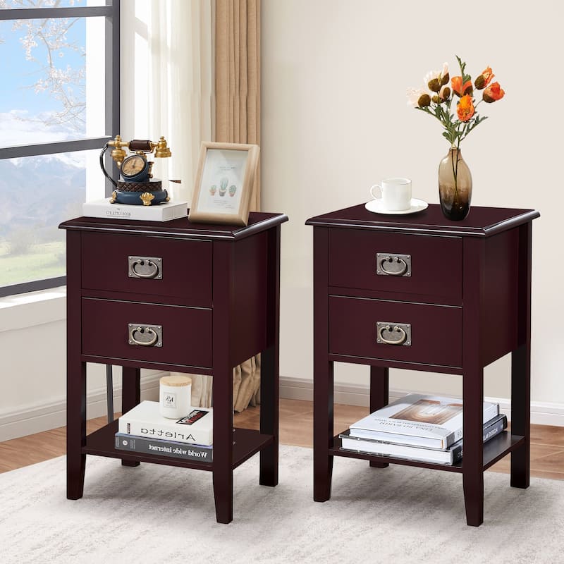 VECELO Modern Nightstands with 2-Drawers and Storage Shelf (Set of 2)