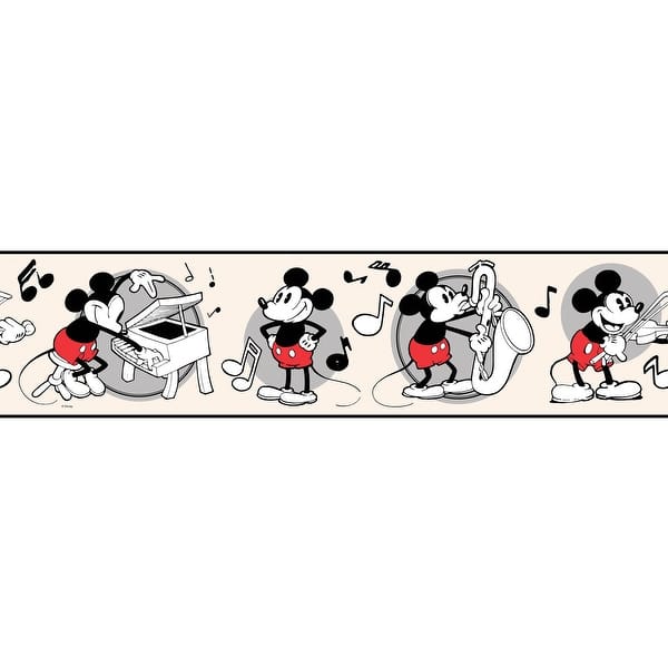 slide 2 of 4, Black & Grey & Red Vintage Disney Mickey Mouse Peel and Stick Wallpaper Border by RoomMates