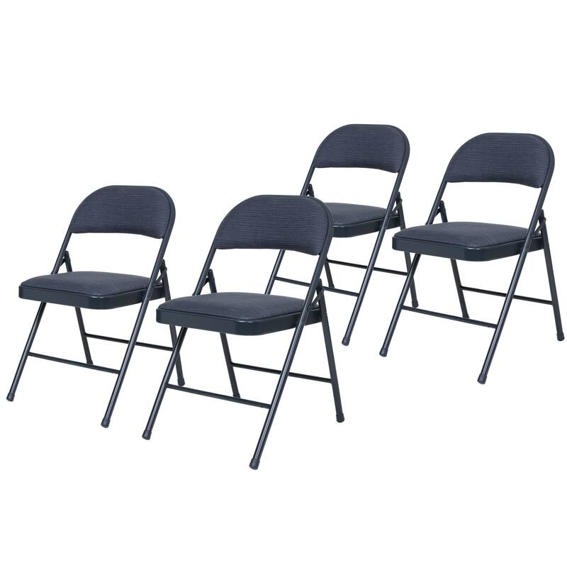 Hampden Furnishings Bernadine Basics Collection Fabric Folding Chair, Pack of 4 - Blue