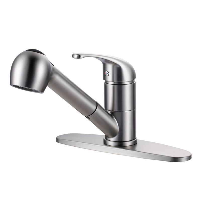 WOWOW Modern Single Handle Pull Down Kitchen Faucet - Brushed Nickel
