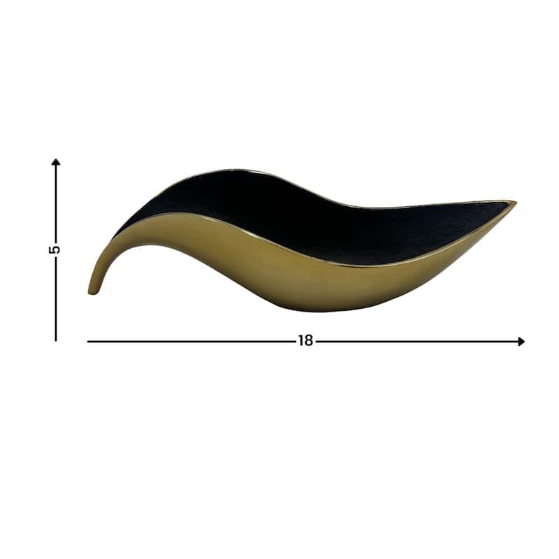 18 Inch Tall Decorative Handmade Aluminum Artistic Boat Bowl in Gold - 18 x 6 x 5 in