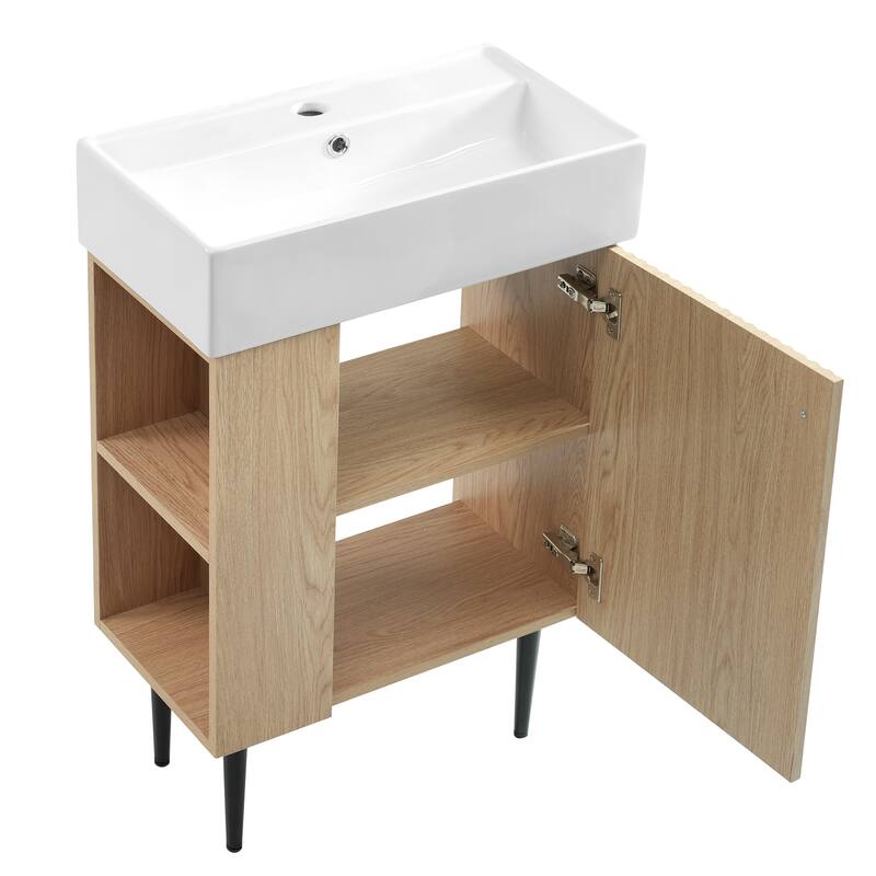 Bathroom Vanity with Sink, Freestanding Bathroom Vanity Cabinet, Storage Cabinet with Open Storage Shelf & Soft-Close Doors