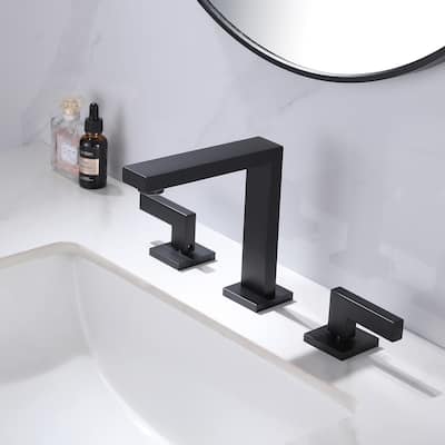 6.38"H Solid Brass Widespread 2-handle Bathroom Sink Faucet with Pop-Up Drain Assembly