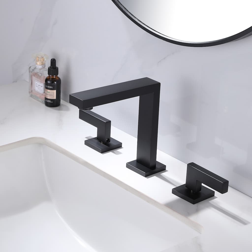 6.4"H Solid Brass Widespread 2-handle Bathroom Sink Faucet with Pop-Up Drain Assembly