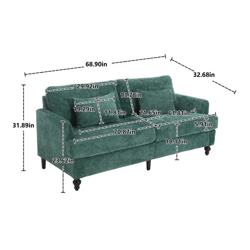 68.9-In Modern Chenille Fabric Loveseat,Living Room Couches with Rubber Wood Legs