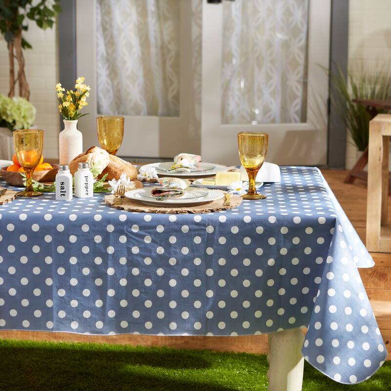 Stonewash Blue Polka Dot Vinyl Tablecloth