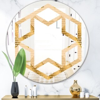 Designart 'Golden Triangular Wavess I' Printed Modern Round or Oval ...