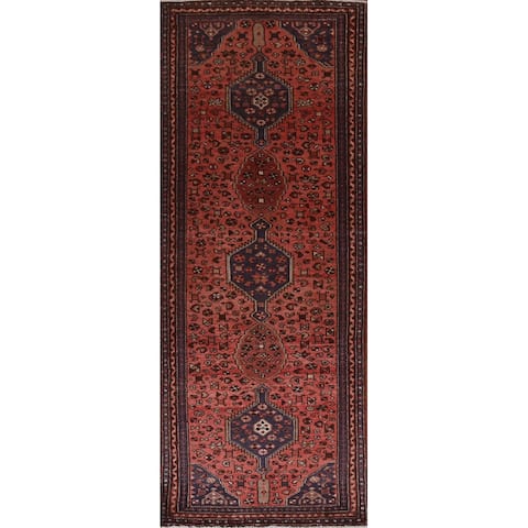 Tribal Geometric Hamedan Persian Wool Runner Rug Hand-knotted Carpet - 3'6" x 9'9"