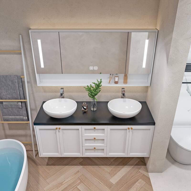 Sinber White Ceramic Countertop Bathroom Vanity Vessel Sink