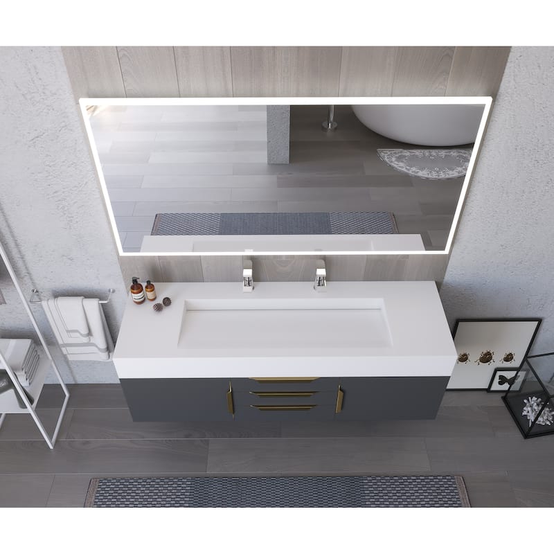 Nile 60" Wall Mounted Bathroom Vanity Set w/ White Top